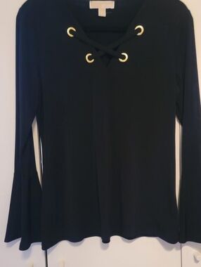 MICHAEL KORS Long-Sleeve Lace-Up Top with Gold Eyelets